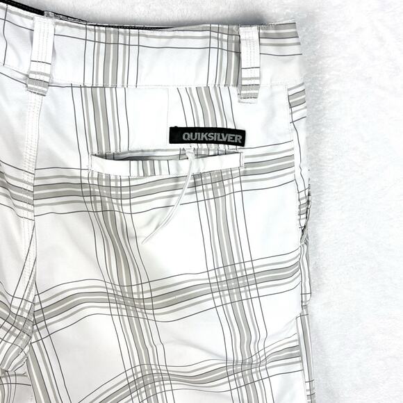 Quiksilver Mens 32 White Gray Plaid Amphibian Hybrid Stretch Board Beach Shorts - Picture 5 of 12
